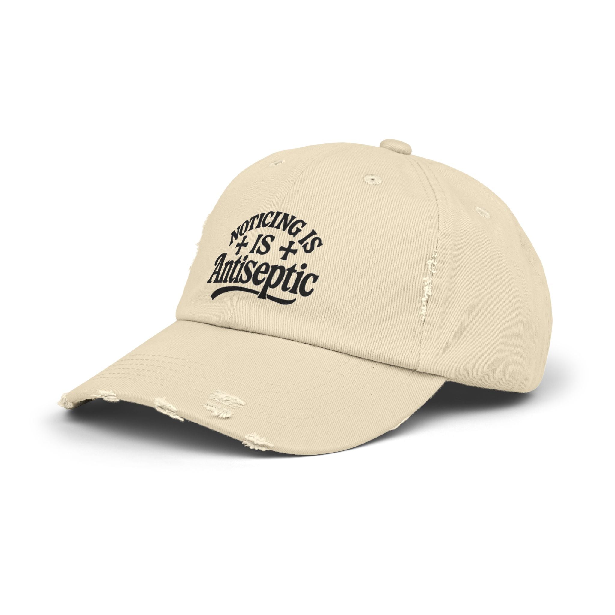 'Noticing Is Antiseptic' #002 Distressed Black Cap - TGL Staple Hat