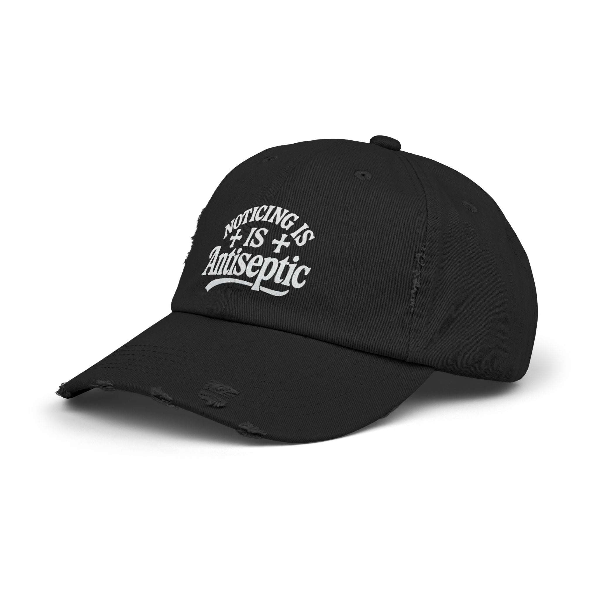 'Noticing Is Antiseptic' #002 Distressed Black Cap - TGL Staple Hat