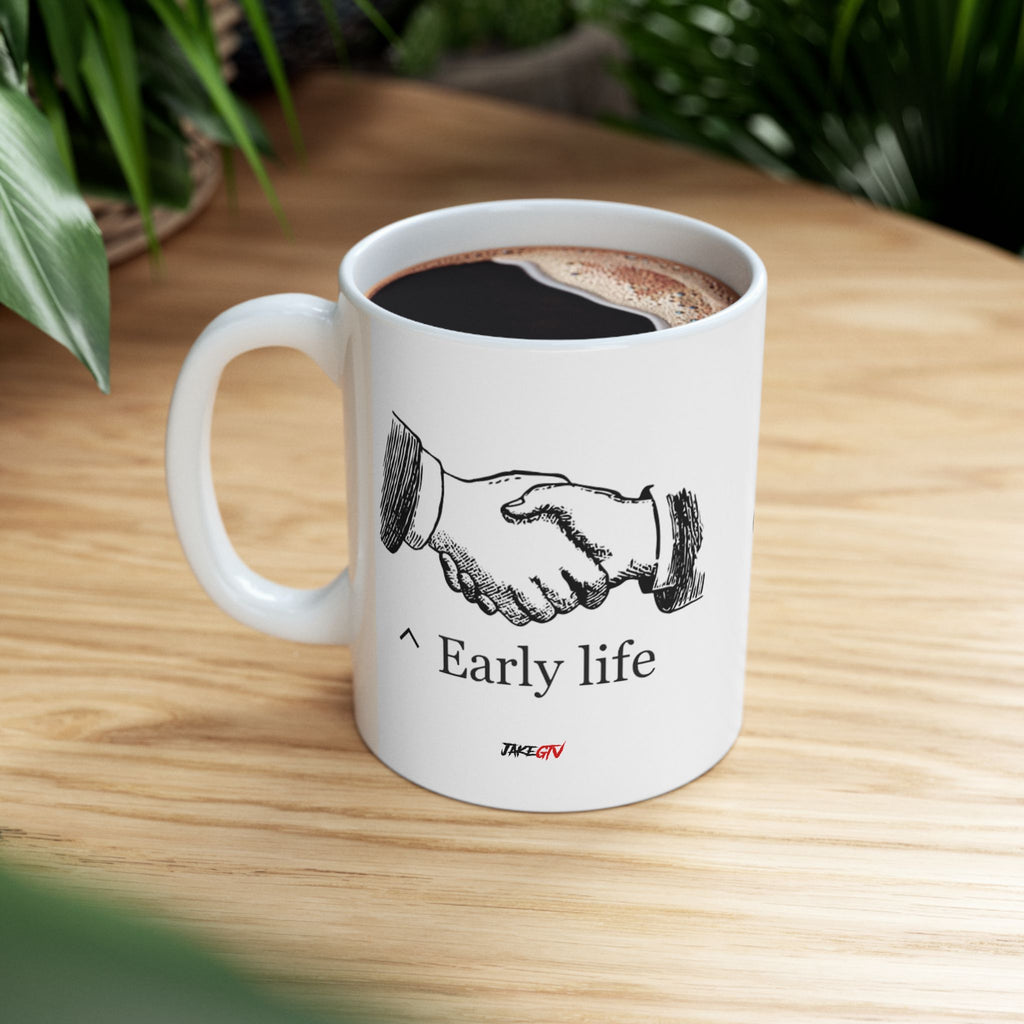 #0001 Noticer Mug - "Early Life" WikiPedia Ceramic Coffee Cup (11oz, 15oz)