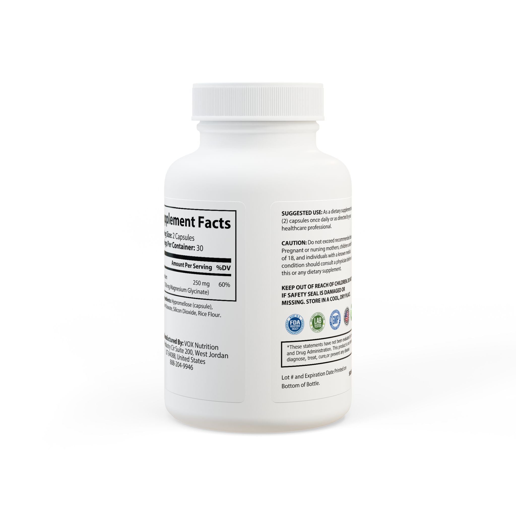 Magnesium Glycinate (High Absorption Rice Flour) Supplement (60 Capsules)