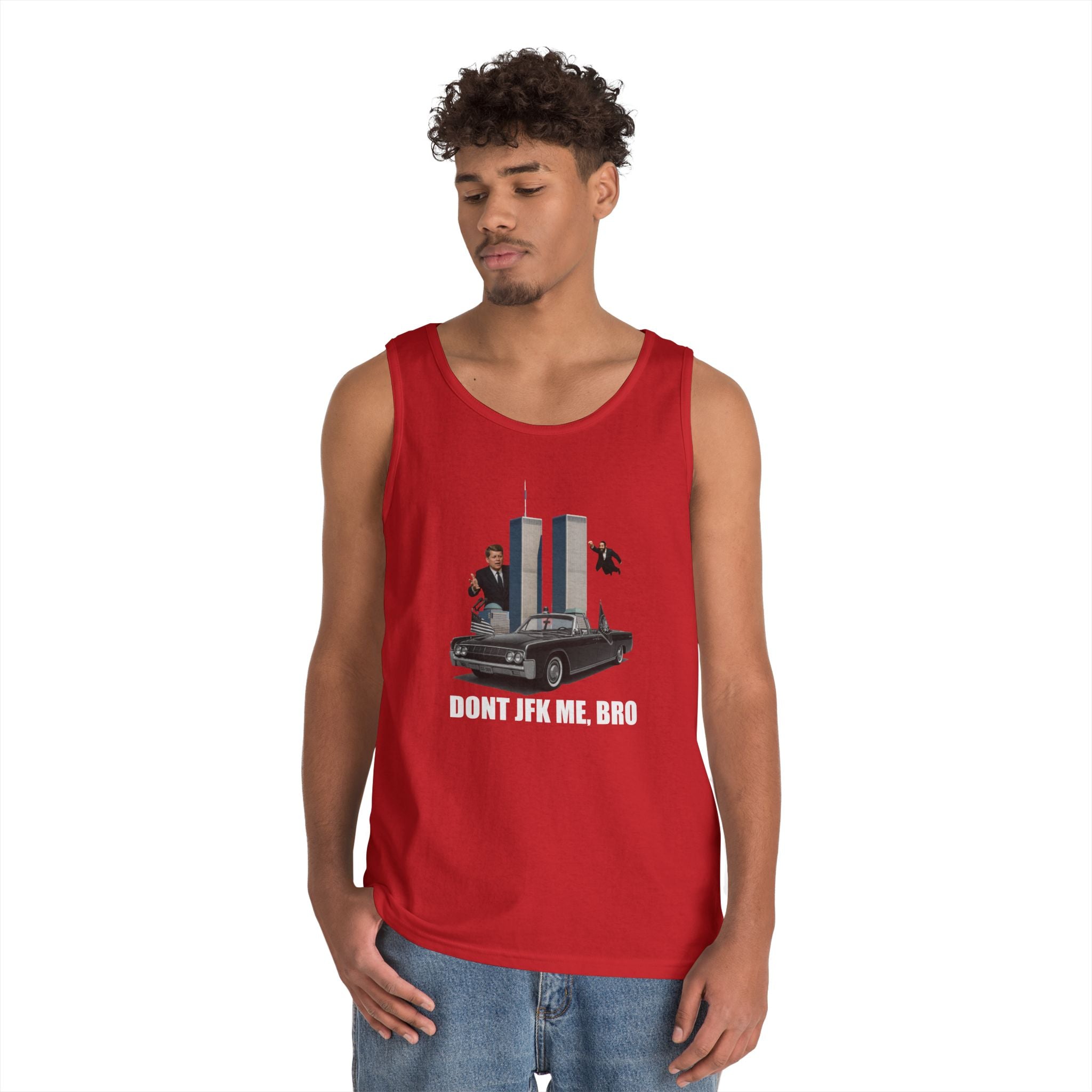 Men's Softstyle Tank Top - "DON'T JFK ME, BRO" - Casual Summer Graphic Tee for Him