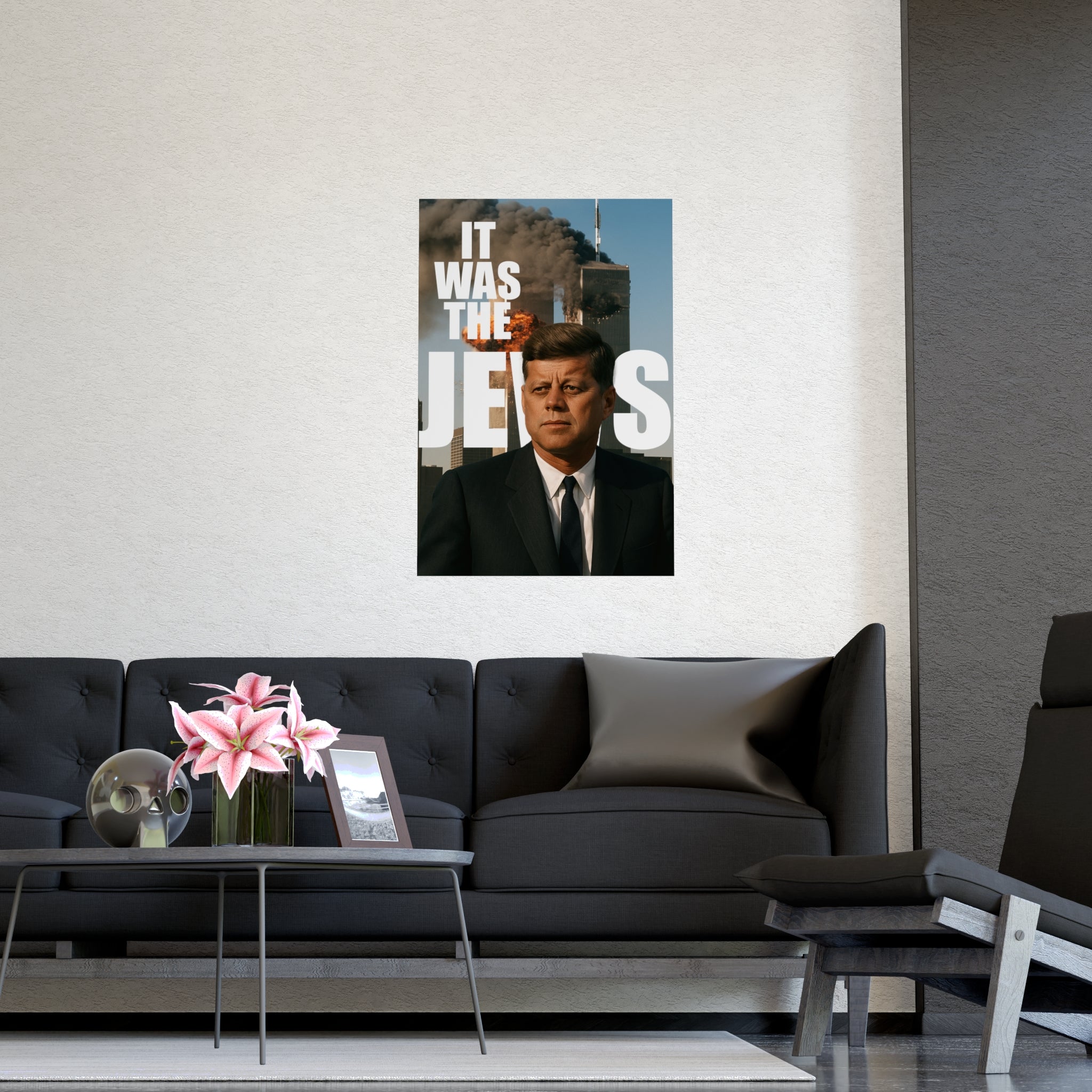 JFK 9/11 Wall Poster "IT WAS THE J*WS", JFK Artwork, Unique Home Decor, Statement Wall Art, Office Inspiration