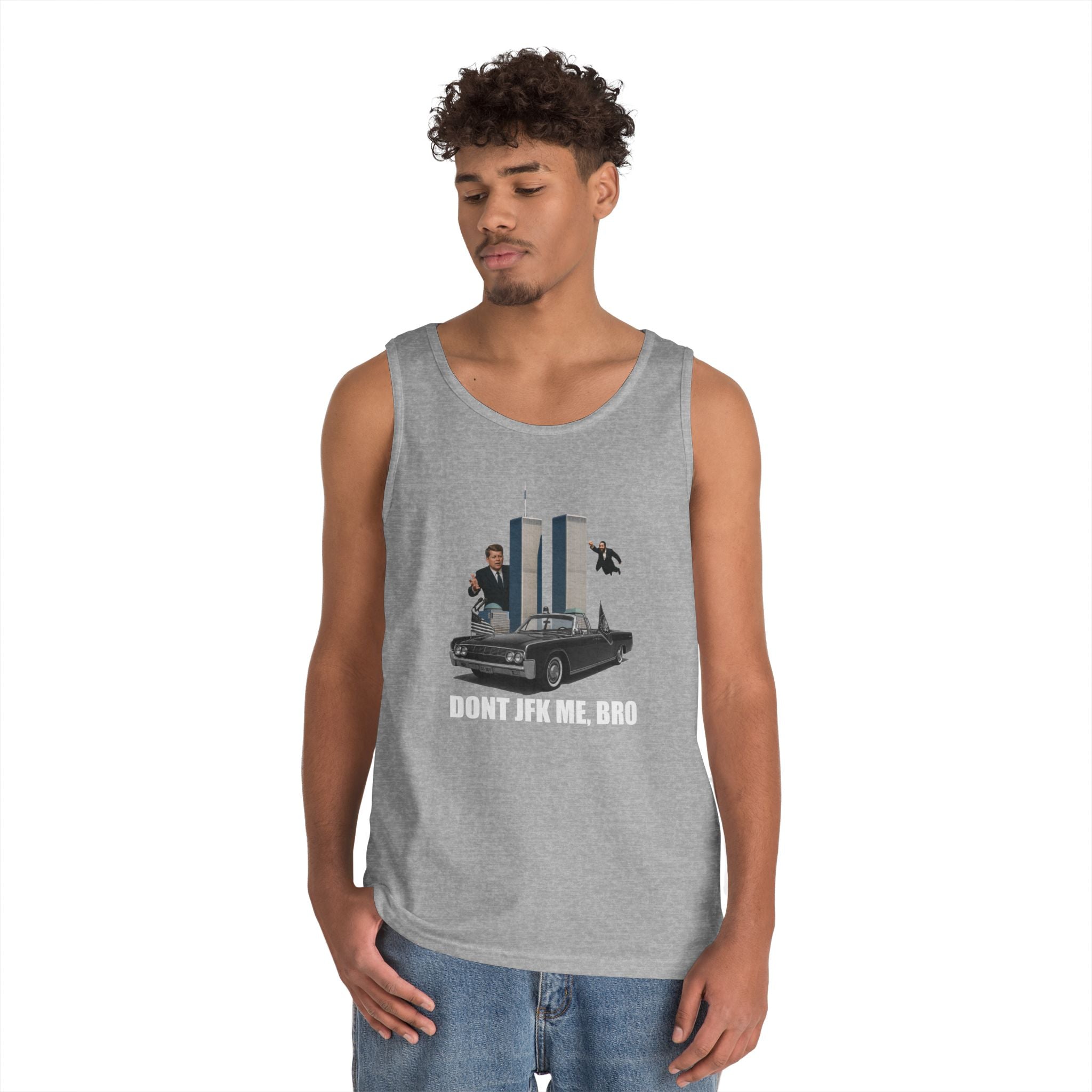 Men's Softstyle Tank Top - "DON'T JFK ME, BRO" - Casual Summer Graphic Tee for Him