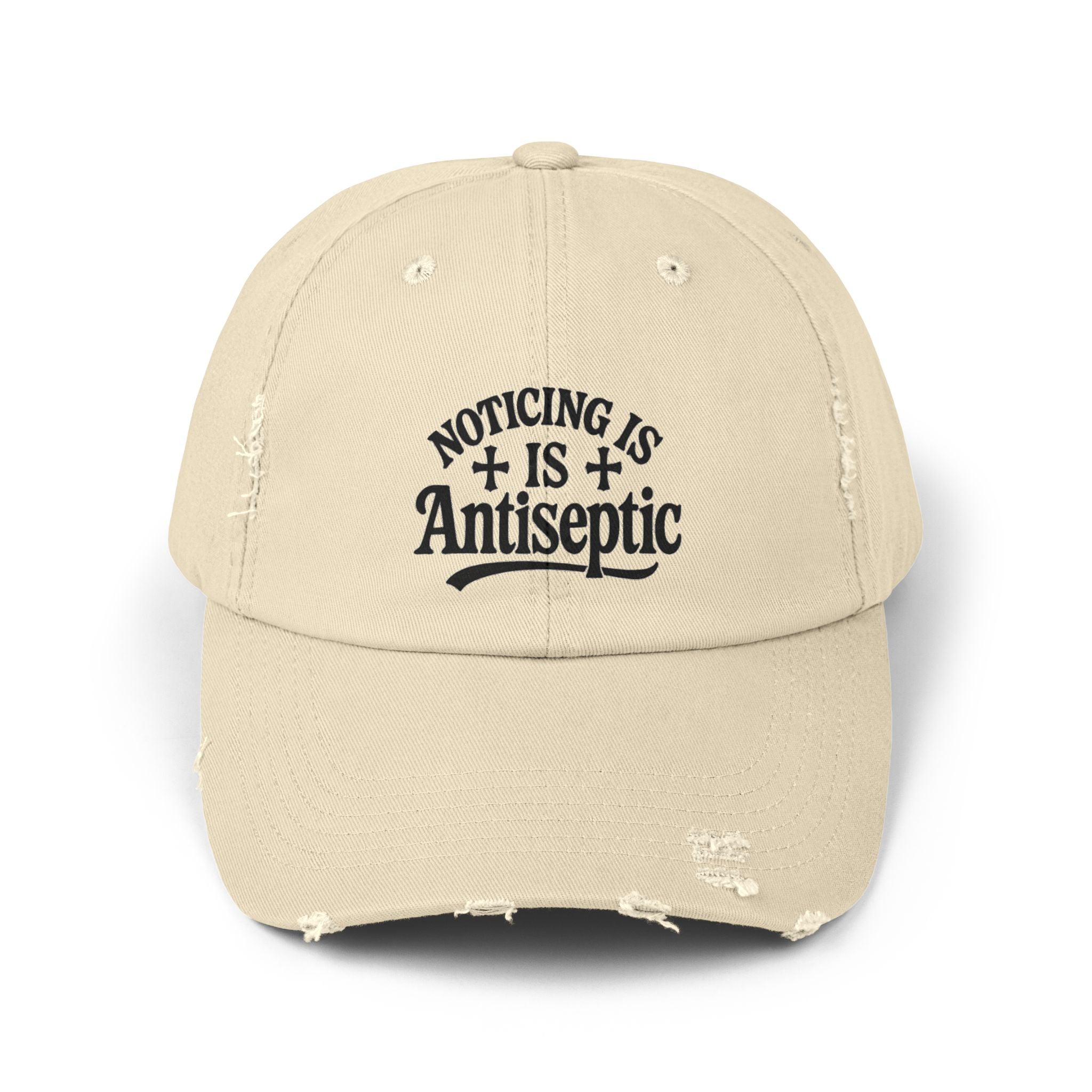 'Noticing Is Antiseptic' #002 Distressed Black Cap - TGL Staple Hat