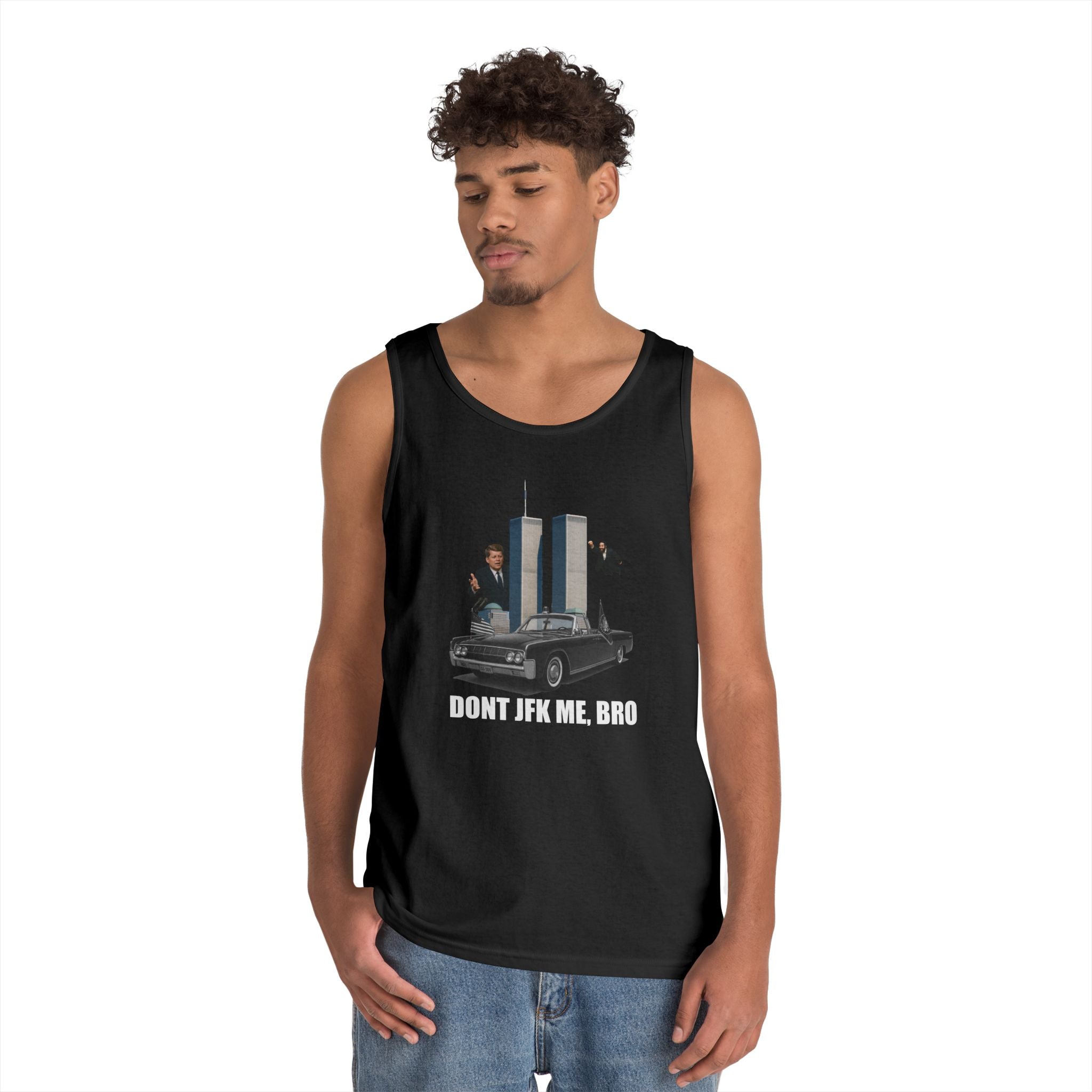 Men's Softstyle Tank Top - "DON'T JFK ME, BRO" - Casual Summer Graphic Tee for Him