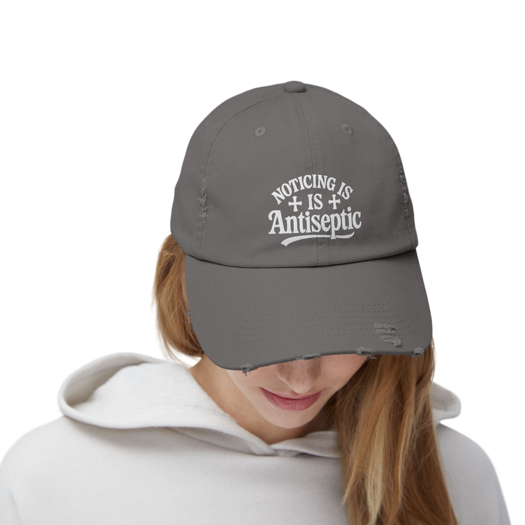 'Noticing Is Antiseptic' #002 Distressed Black Cap - TGL Staple Hat