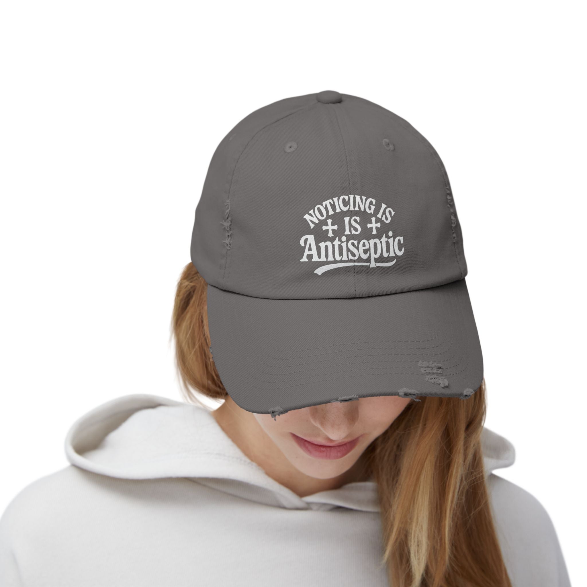 'Noticing Is Antiseptic' #002 Distressed Black Cap - TGL Staple Hat