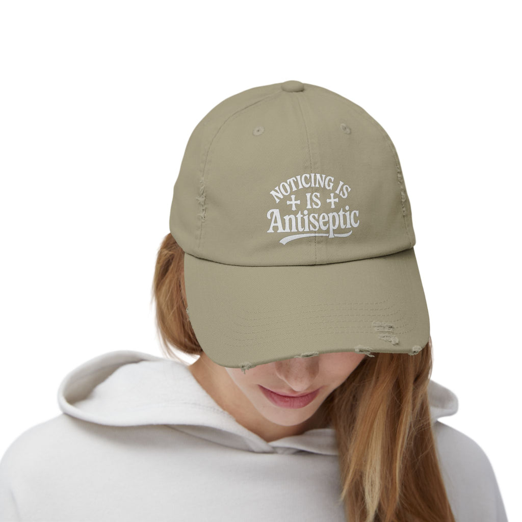 'Noticing Is Antiseptic' #002 Distressed Black Cap - TGL Staple Hat