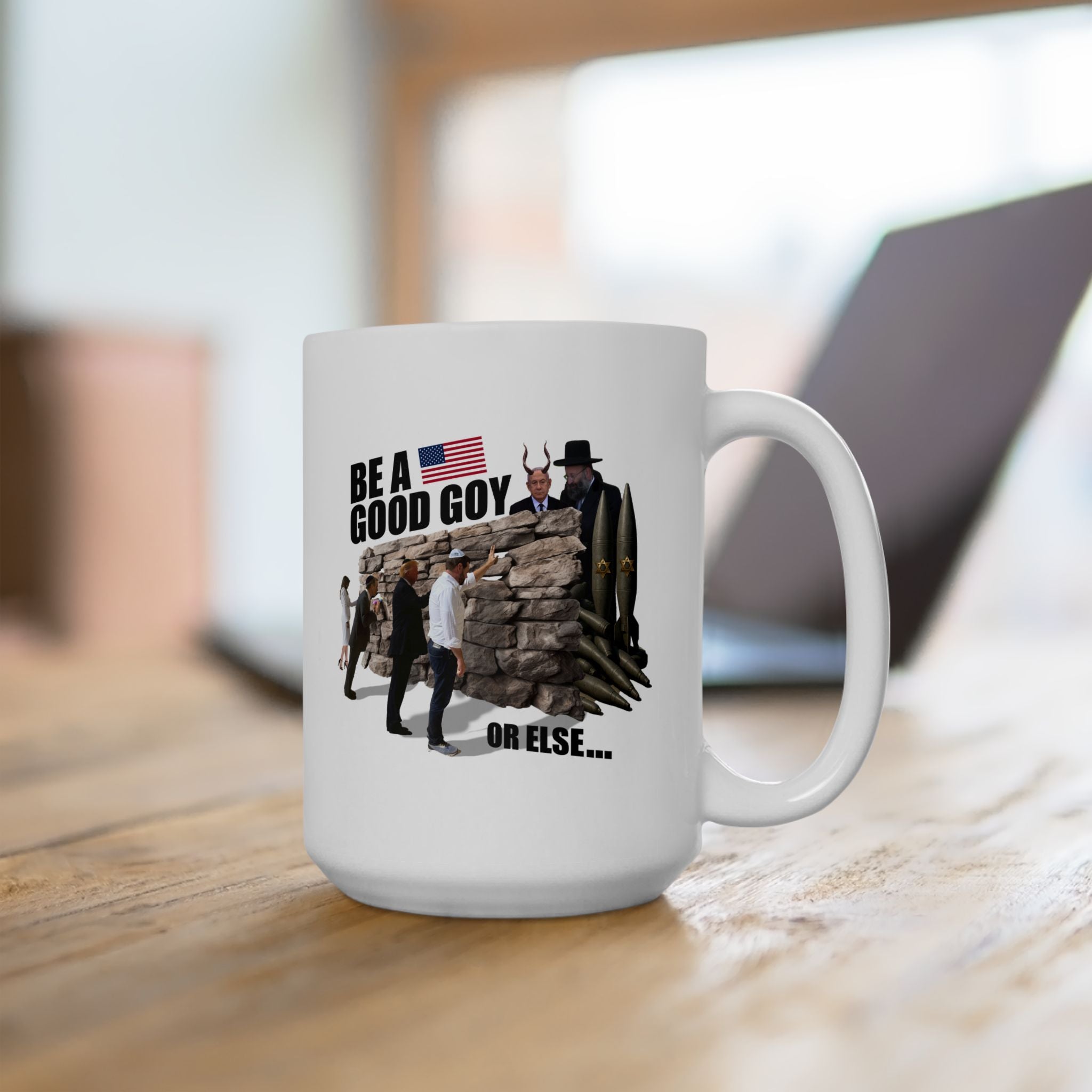 #0002 Noticer Mug - "Be A Good Goy Or Else" Humping Wall Ceramic Coffee Cup (11oz, 15oz)