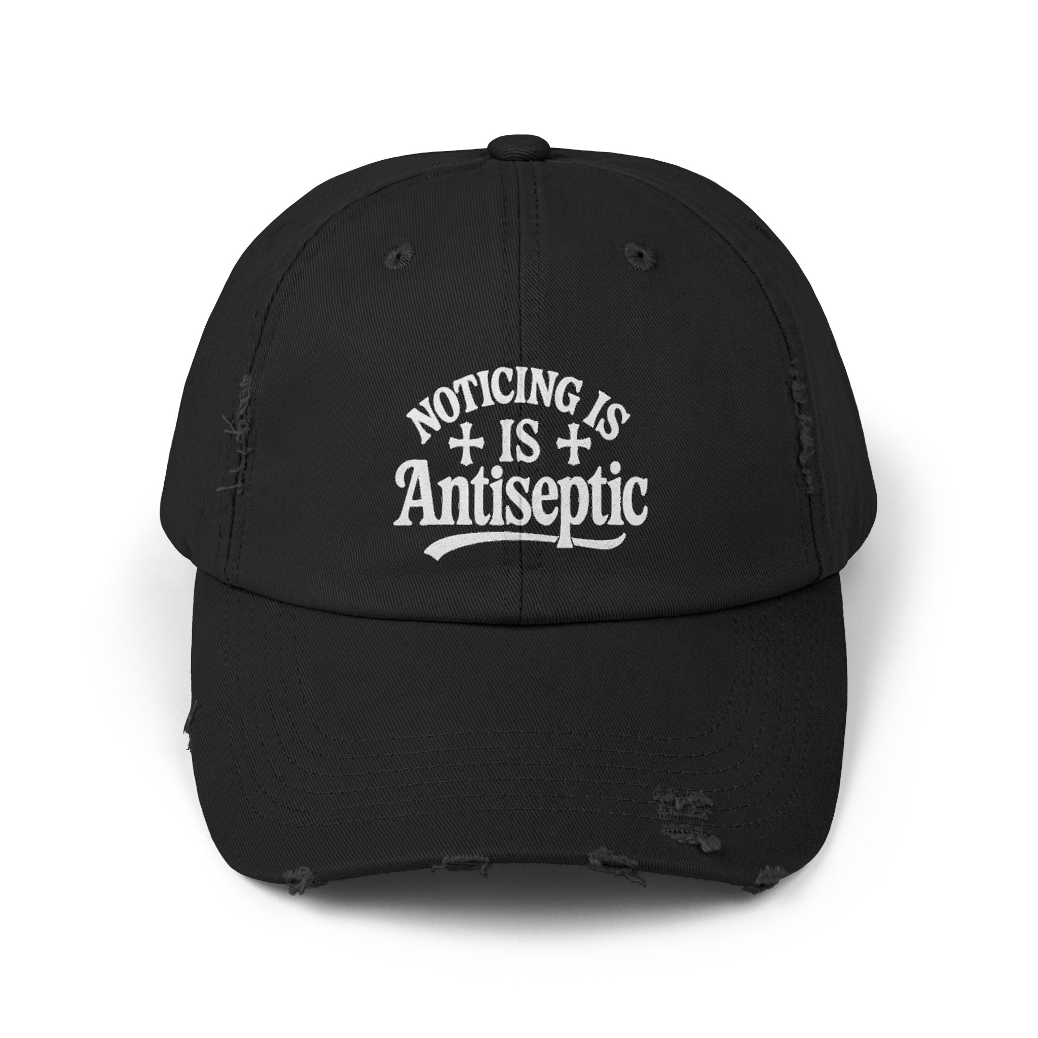 'Noticing Is Antiseptic' #002 Distressed Black Cap - TGL Staple Hat