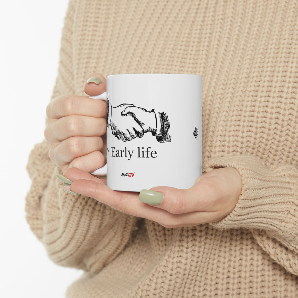 #0001 Noticer Mug - "Early Life" WikiPedia Ceramic Coffee Cup (11oz, 15oz)