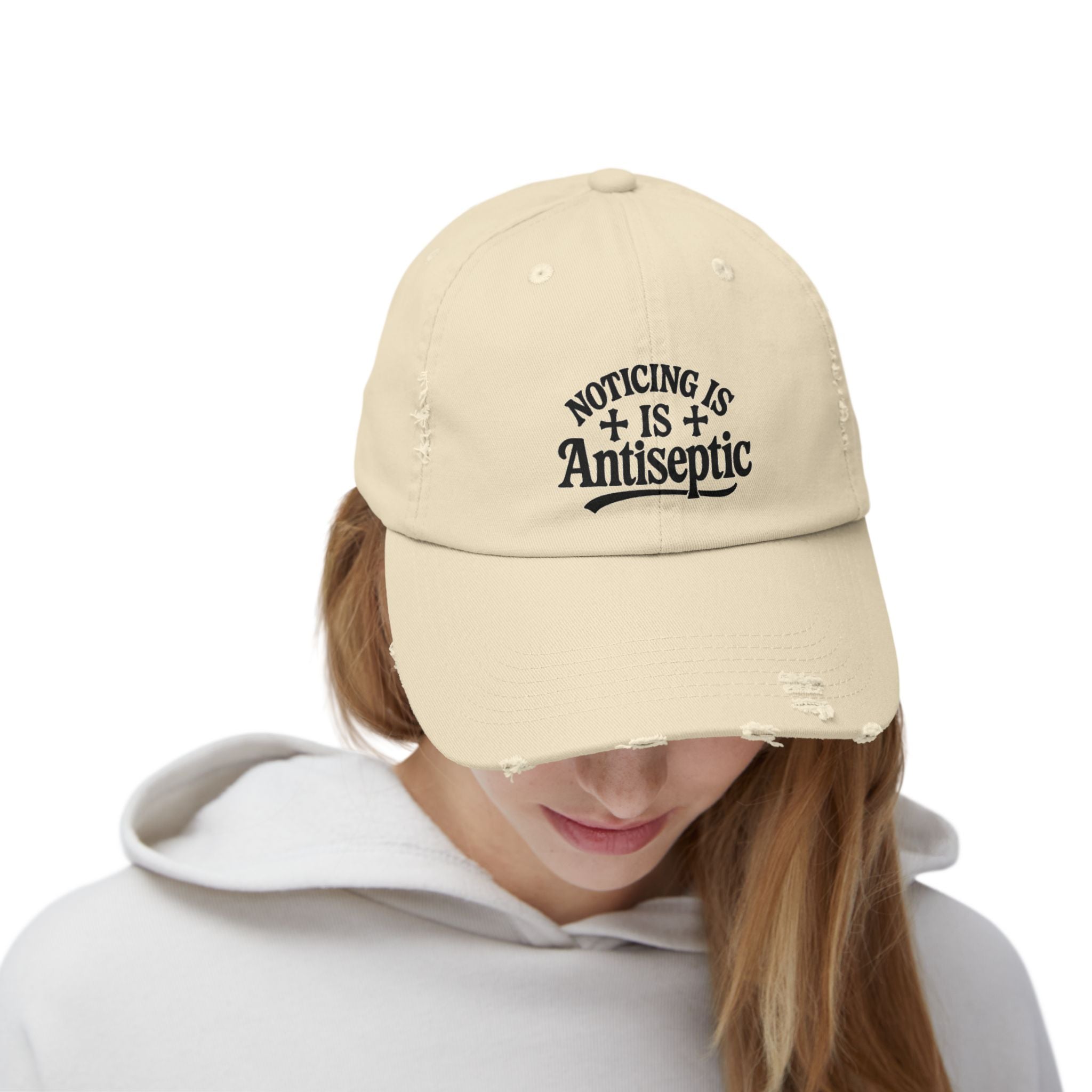 'Noticing Is Antiseptic' #002 Distressed Black Cap - TGL Staple Hat