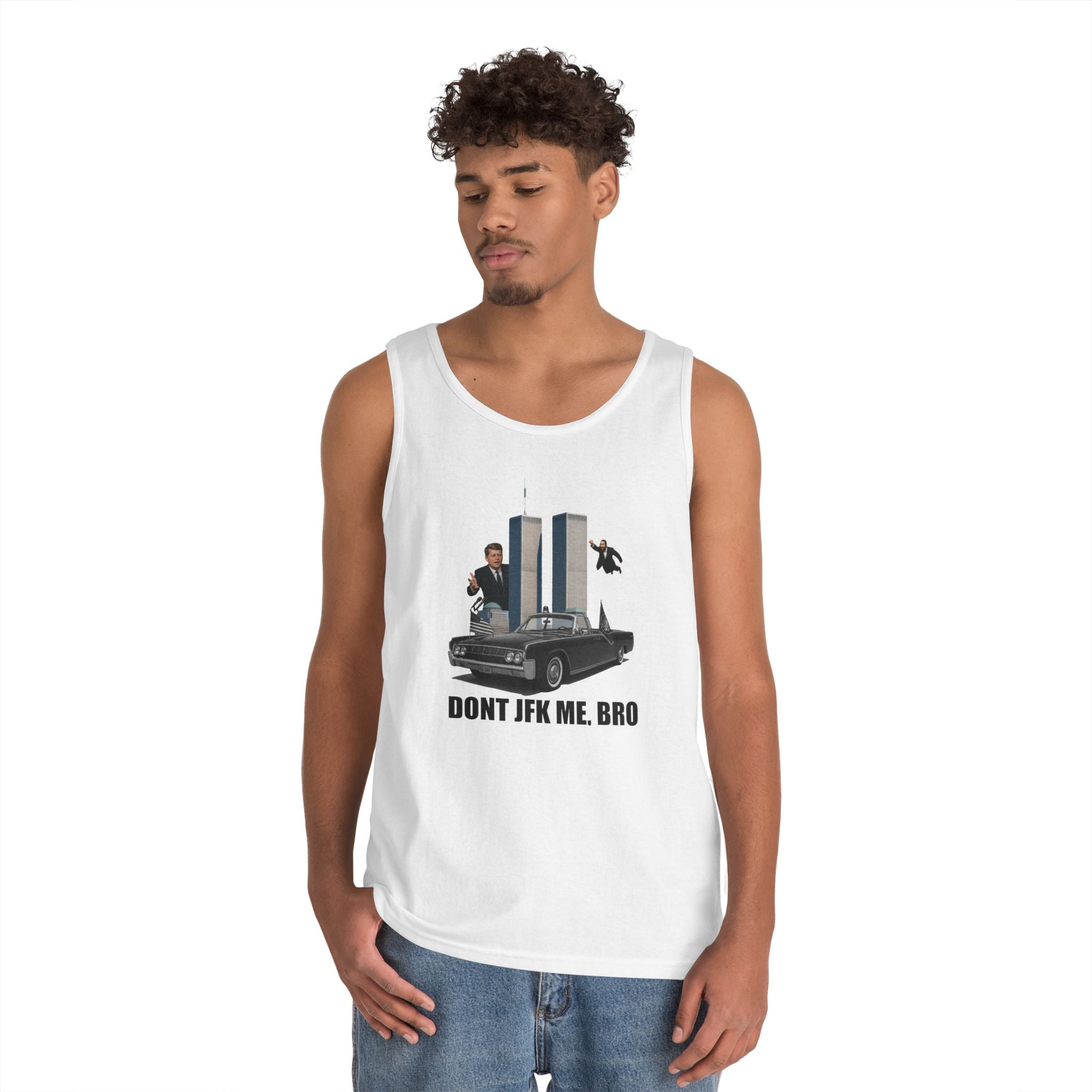 Men's Softstyle Tank Top - "DON'T JFK ME, BRO" - Casual Summer Graphic Tee for Him