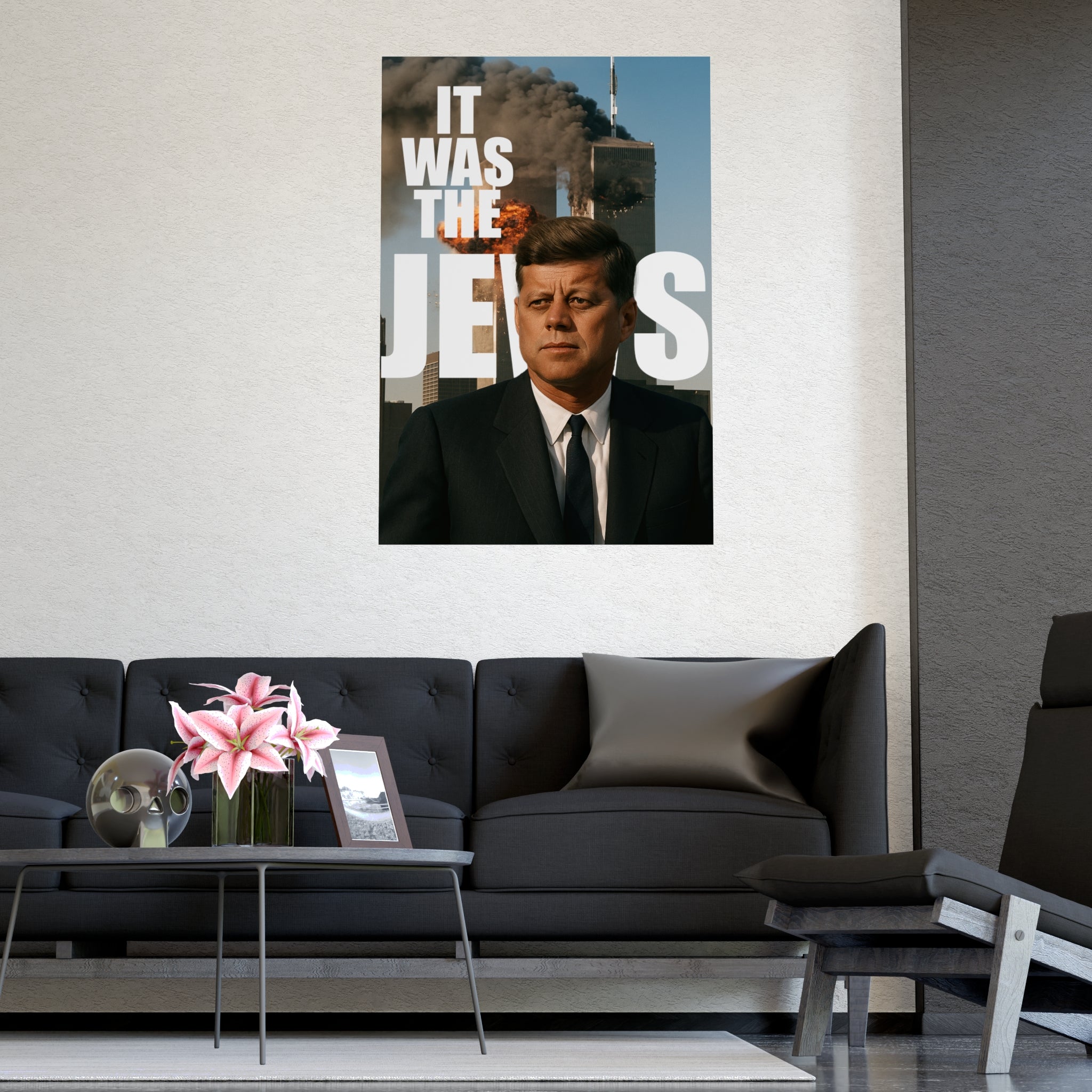 JFK 9/11 Wall Poster "IT WAS THE J*WS", JFK Artwork, Unique Home Decor, Statement Wall Art, Office Inspiration